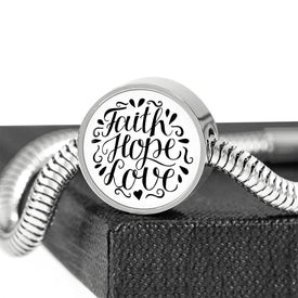 Faith Hope Love, White Background Circle with Durable Steel Bracelet Circle Charm 