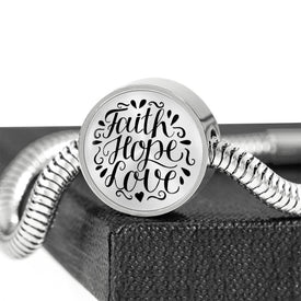 Faith Hope Love, Clear Background Circle with Durable Steel Bracelet Circle Charm 