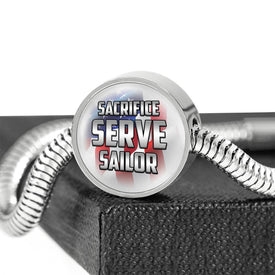 Sacrifice, Serve, Sailor(silver) Circle with Durable Steel Bracelet Circle Charm 