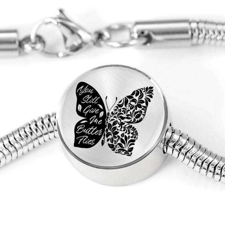 Butterflies Black and White Circle with Durable Steel Bracelet Jewelry M/L Bracelet & Charm No 