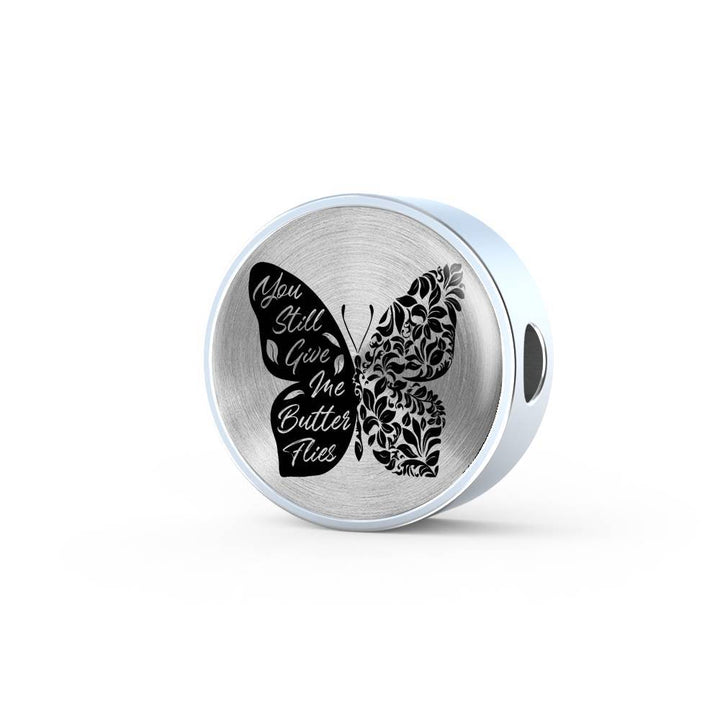 Butterflies Black and White Circle with Durable Steel Bracelet Jewelry Charm Only No 