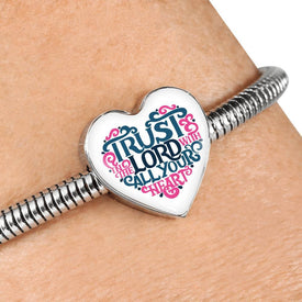 Trust in The Lord, White Heart Charm Bracelet