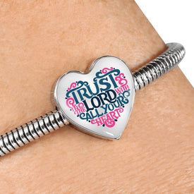 Trust in The Lord, Clear Heart Charm Bracelet