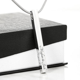 Stylish Bar Necklace With YOUR Custom Engraving | Vertical Stick Necklace 4 Sides