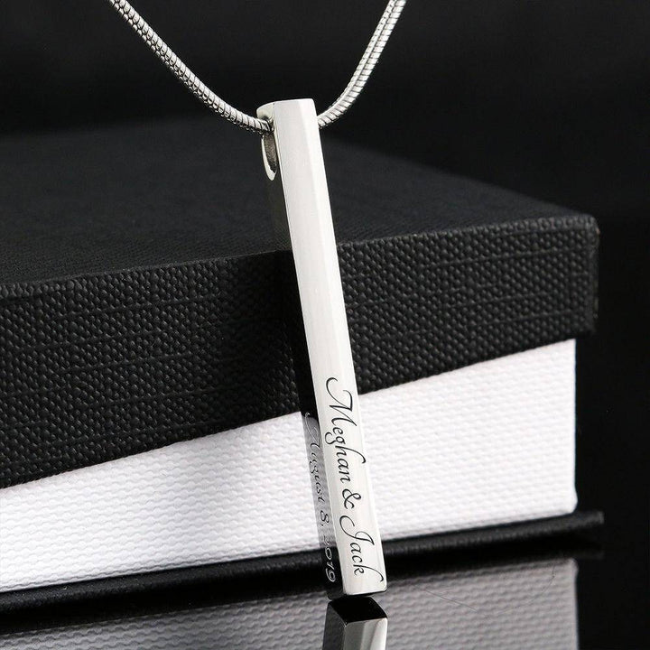Stylish Bar Necklace With YOUR Custom Engraving | Vertical Stick Necklace Jewelry Engraved 4 Sided Stick Necklace (Stainless Steel) 