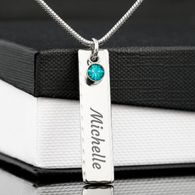 Birthstone Pendant Necklace with Your Custom Engraving