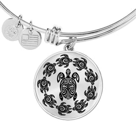 Peaceful Tribal Turtle, Clear Background Circle Bangle Jewelry 