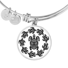 Peaceful Tribal Turtle, White Background Circle Bangle Jewelry 