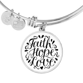 Faith Hope Love, White Background Circle Bangle Jewelry 