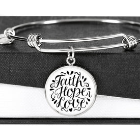 Faith Hope Love, White Background Circle Bangle