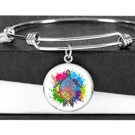 Color Splash Turtle, White Background Circle Bangle