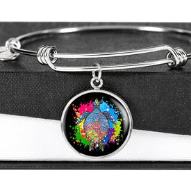 Color Splash Turtle, Black Background Circle Bangle