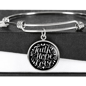 Faith Hope Love, Black Background Circle Bangle