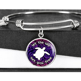 Let The Sea Set You Free, White Background Circle Bangle