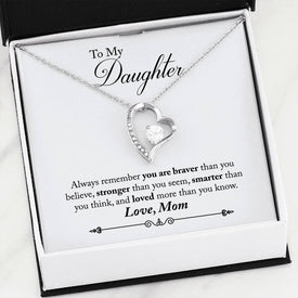 To My Daughter, Love Mom - Braver Stronger Smarter Jewelry 14k White Gold Finish 
