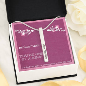 Dearest Mom, Custom Engraved 4 Sided Necklace Jewelry Engraved 4 Sided Stick Necklace (Stainless Steel) 