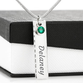 Happy Birthday! Birthstone Necklace with Custom Engraving