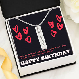 Glad Mom and Dad Kept You Birth Stone Necklace Jewelry Birthstone Name Necklace (Stainless Steel) 