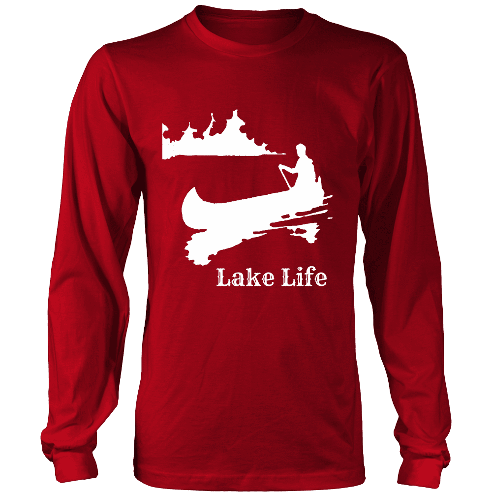 Lake Life, Person in Canoe on the Lake T-shirt Long Sleeve Shirt Red S