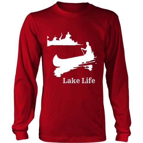 Image of Lake Life, Person in Canoe on the Lake T-shirt Long Sleeve Shirt Red S