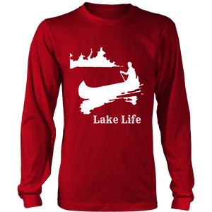 Lake Life, Person in Canoe on the Lake T-shirt Long Sleeve Shirt Red S