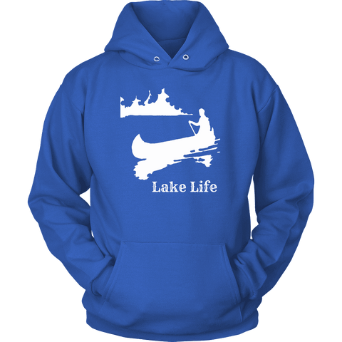 Image of Lake Life, Person in Canoe on the Lake T-shirt Unisex Hoodie Royal Blue S