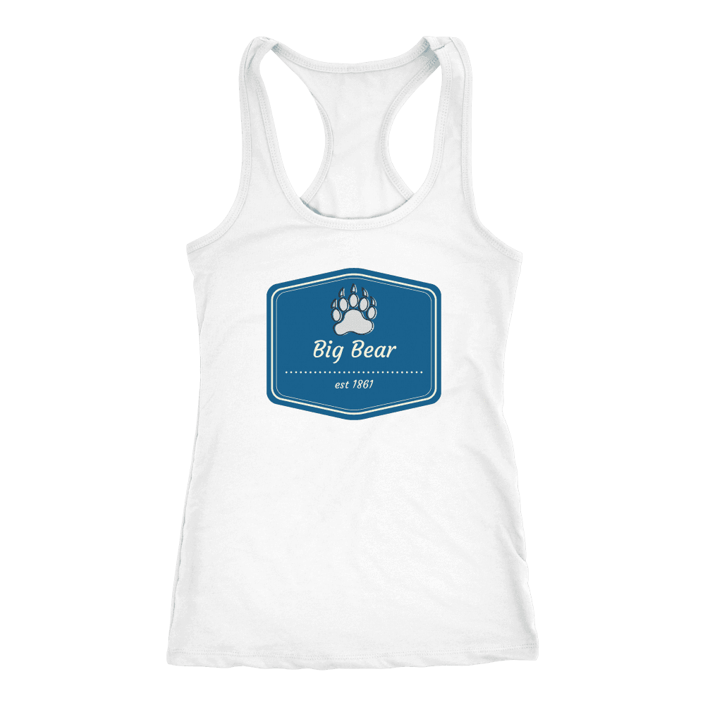 Big Bear Blue Logo T-shirt Next Level Racerback Tank White XS