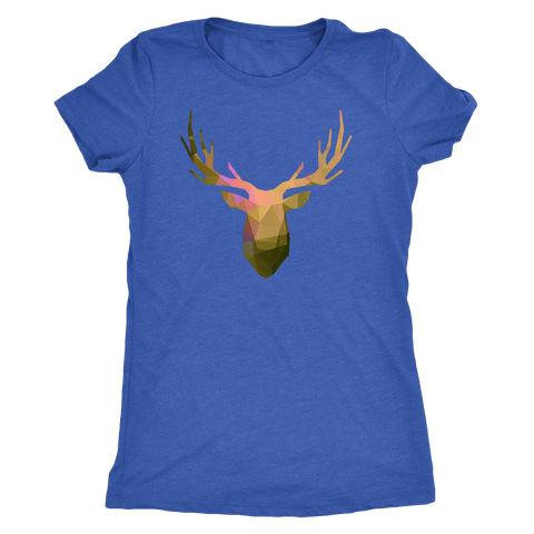 Image of Deer Polygonal 2 T-shirt Next Level Womens Triblend Vintage Royal S