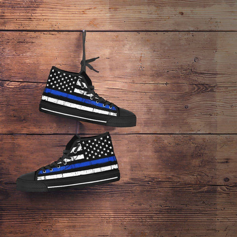 Image of Premium Canvas Highttop with Thin Blue Line Flag 