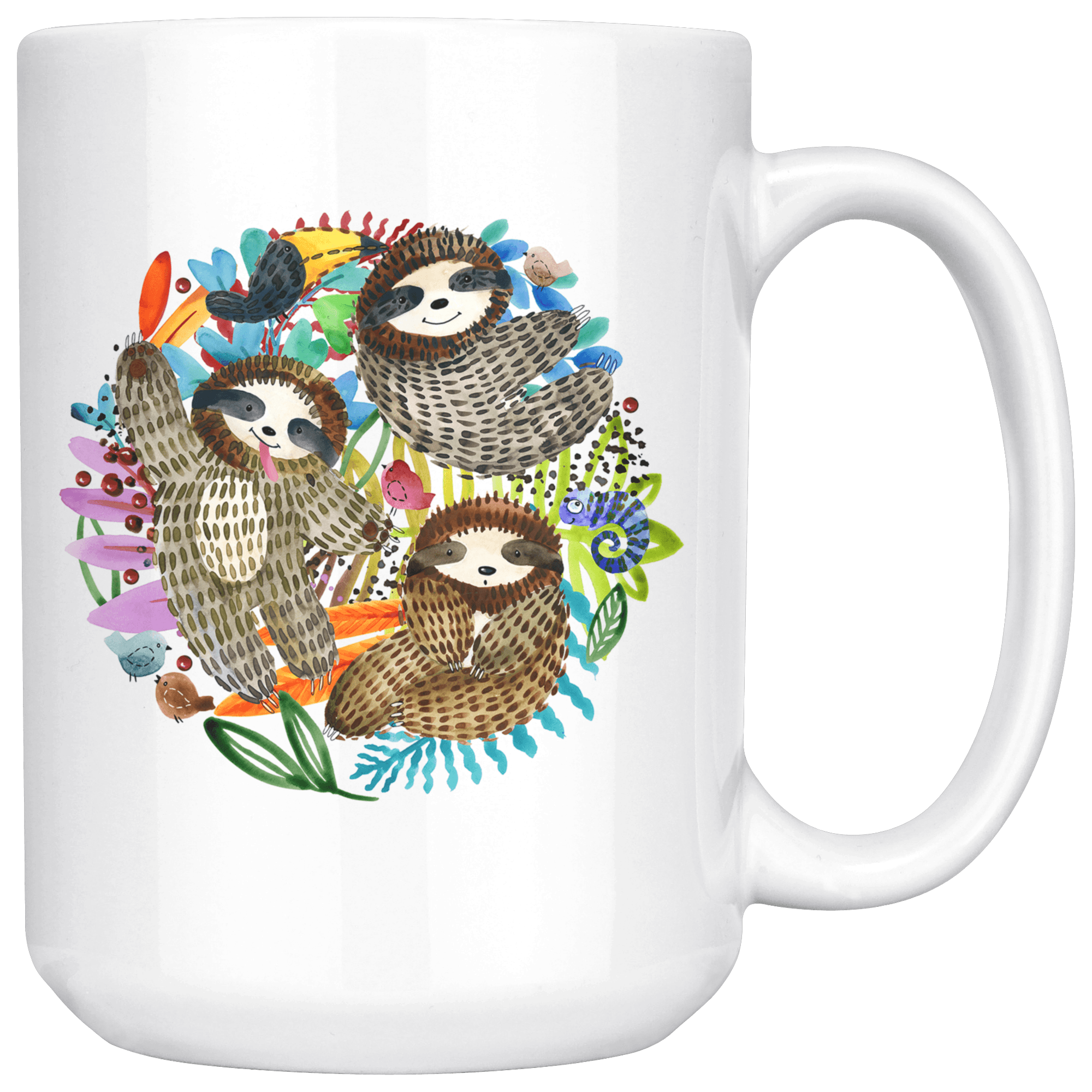 Fun Watercolor Sloth Mugs Drinkware 15oz Mug 