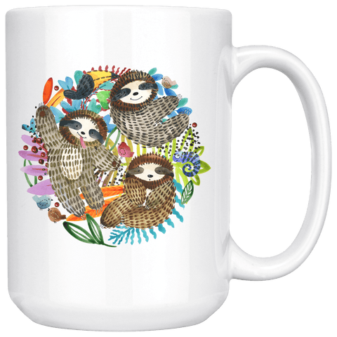 Image of Fun Watercolor Sloth Mugs Drinkware 15oz Mug 
