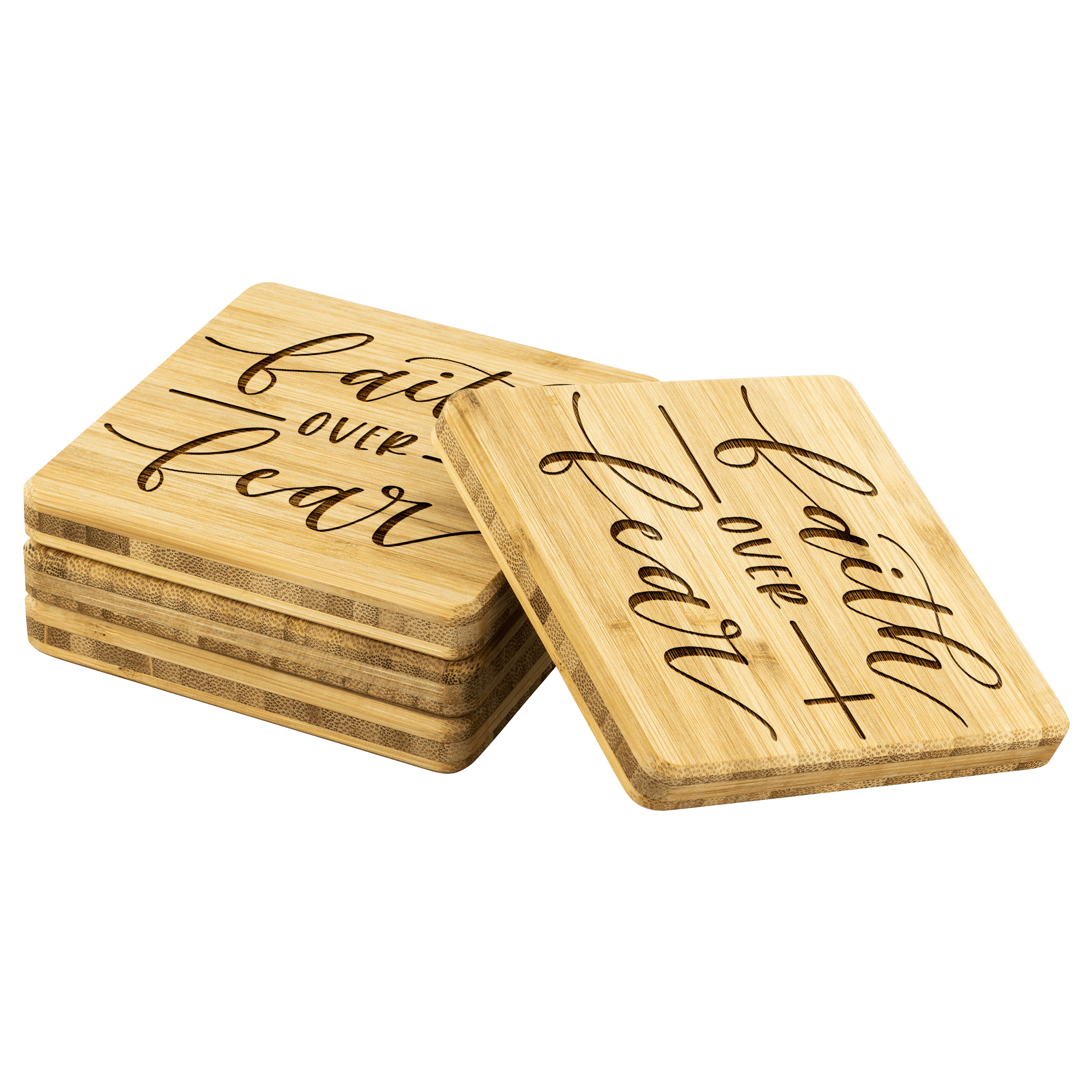 Faith over Fear Handmade Bamboo Coasters Coasters 