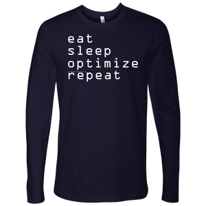 eat, sleep, optimize, repeat T-shirt Next Level Mens Long Sleeve Midnight Navy S