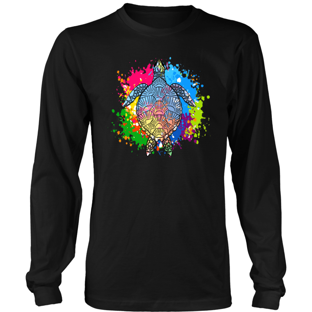 Vibrant Color Splash Sea Turtle T-shirt District Long Sleeve Shirt Black S