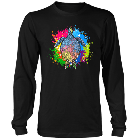 Image of Vibrant Color Splash Sea Turtle T-shirt District Long Sleeve Shirt Black S