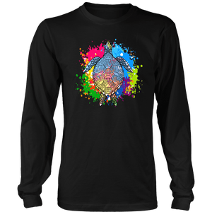 Vibrant Color Splash Sea Turtle T-shirt District Long Sleeve Shirt Black S