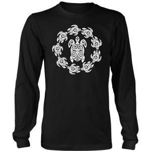 Fun Circle of Life Tribal Turtle Shirt, White Print T-shirt District Long Sleeve Shirt Black S