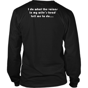 Voices in Her Head | White Print T-shirt District Long Sleeve Shirt Black S