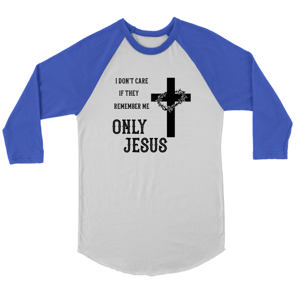 Only Jesus! Raglan Black Print T-shirt Canvas Unisex 3/4 Raglan White/Royal S