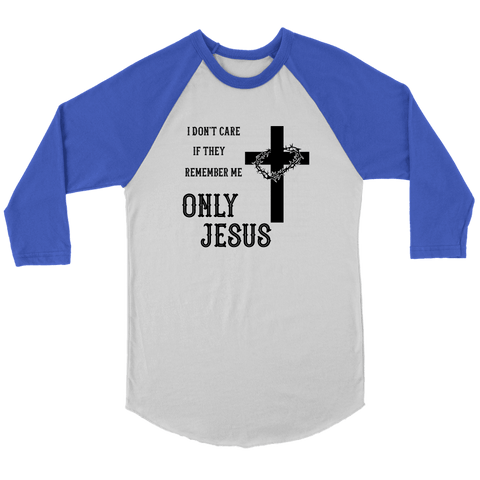 Image of Only Jesus! Raglan Black Print T-shirt Canvas Unisex 3/4 Raglan White/Royal S