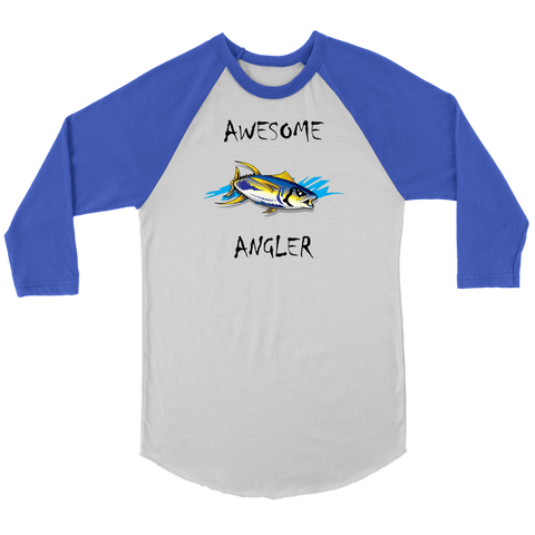 Image of You're An Awesome Angler | V.2 Chiller T-shirt Canvas Unisex 3/4 Raglan White/Royal S