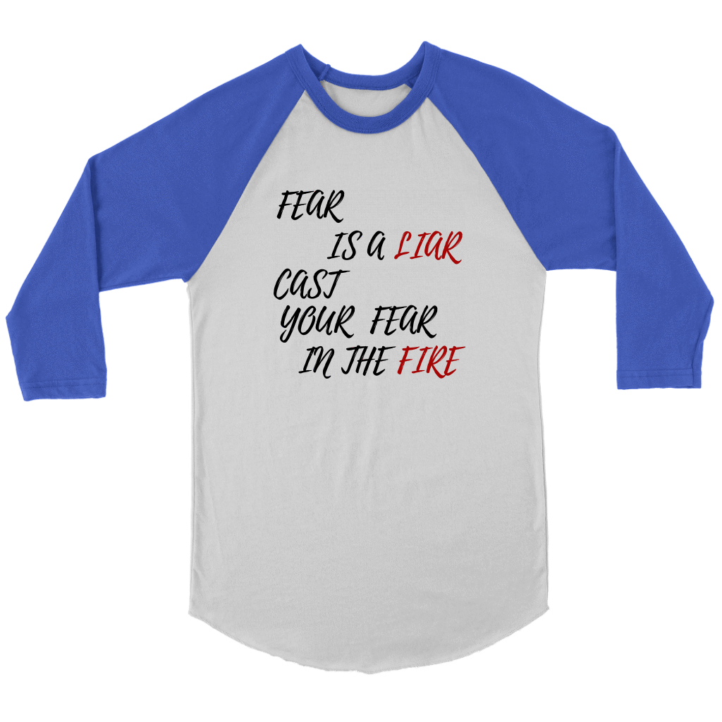 Fear is a LIAR! T-shirt Canvas Unisex 3/4 Raglan White/Royal S