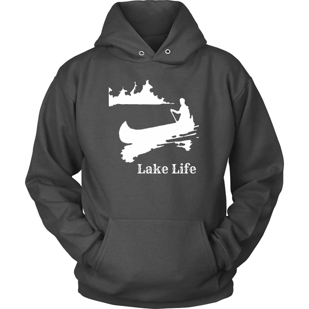 Lake Life, Person in Canoe on the Lake T-shirt Unisex Hoodie Charcoal S