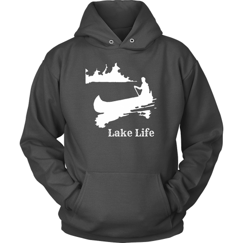 Image of Lake Life, Person in Canoe on the Lake T-shirt Unisex Hoodie Charcoal S