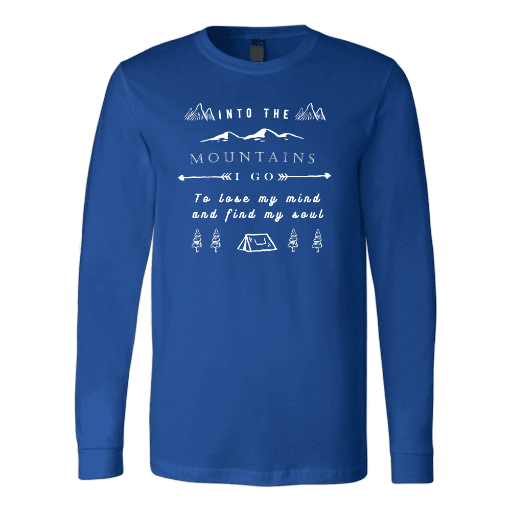 Into the Mountains I Go T-shirt Canvas Long Sleeve Shirt Royal S