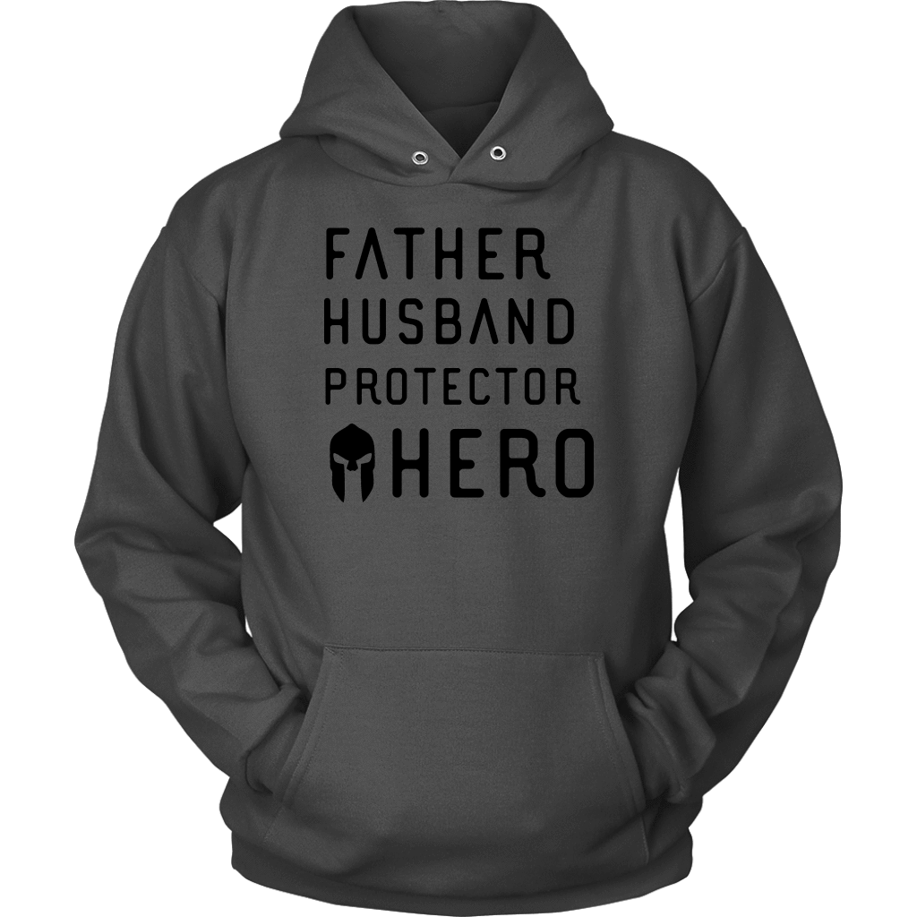 Father Husband Protector Hero Spartan Black T-shirt Unisex Hoodie Charcoal S