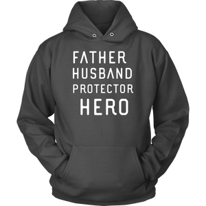Father Husband Protector Hero White Print T-shirt Unisex Hoodie Charcoal S