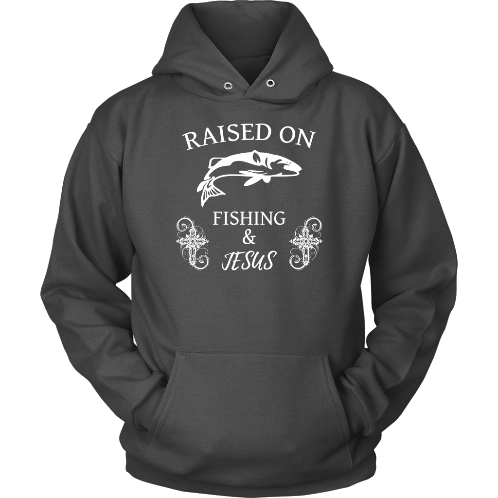 Fishing and Jesus, White T-shirt Unisex Hoodie Charcoal S