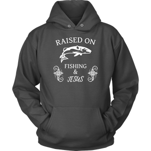 Fishing and Jesus, White T-shirt Unisex Hoodie Charcoal S