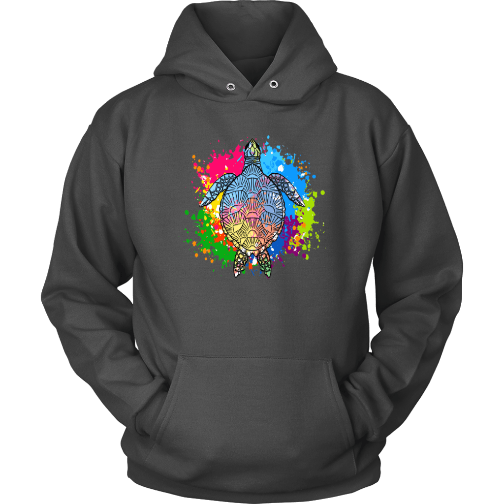 Vibrant Color Splash Sea Turtle T-shirt Unisex Hoodie Charcoal S